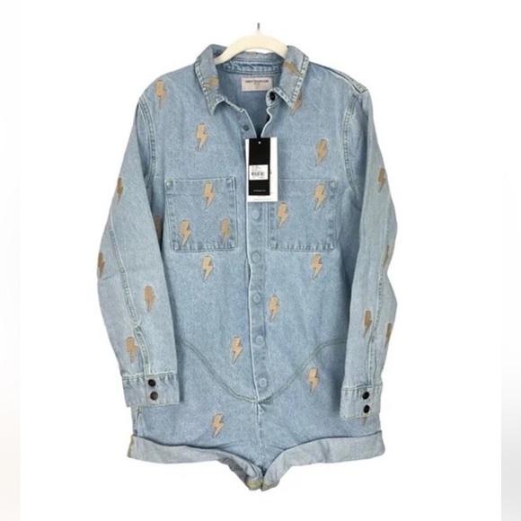 NWT One Teaspoon Lightning Bolt Prophecy Jumpsuit Sz:S Denim Long Sleeve $299 - Picture 4 of 13